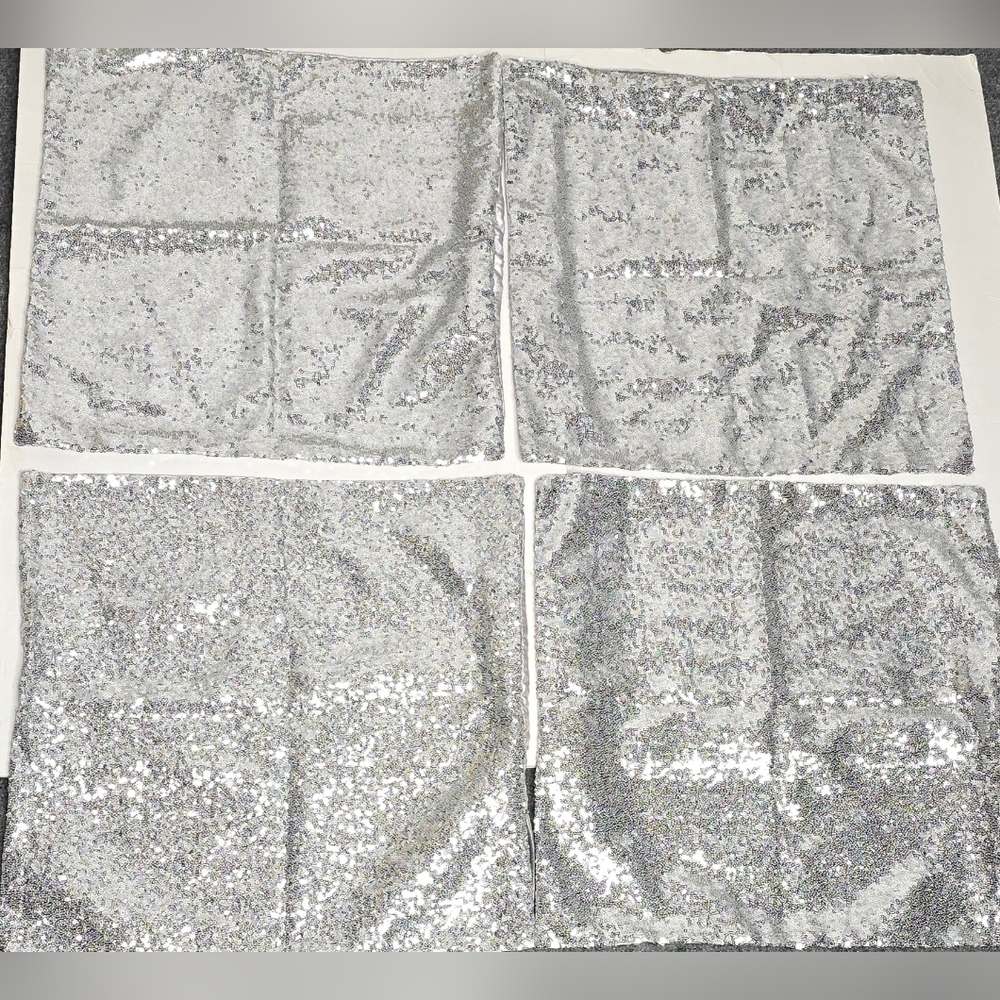 4 Silver Sequin Decorative Pillow Covers 18x18 Silver Sparkle